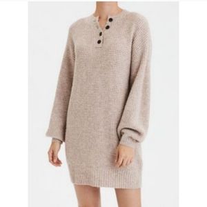 American Eagle Henley Waffle Knit Soft Taupe Sweater Dress